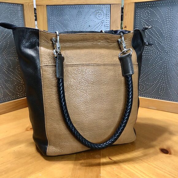 Brighton Scoop Leather Tote Bag 2 Tone Brown Fashionista Braided Strap Hardwear - Picture 3 of 16